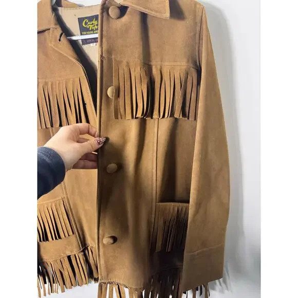 Vintage Brown Suede Fringe Jacket Boho Western 80s 70s Festival - Picture 3 of 14